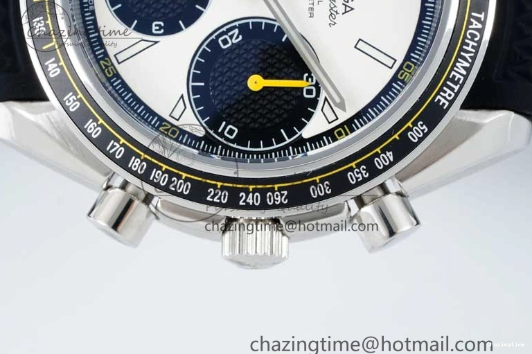 0706 TopPick Speedmaster Racing Master SS HKF Best Edition White Black Dial on Black Rubber Strap A 7813